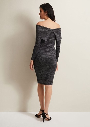 Phase Eight Heidited Bardot Dress Black/Silver Canada | XIJZME-694